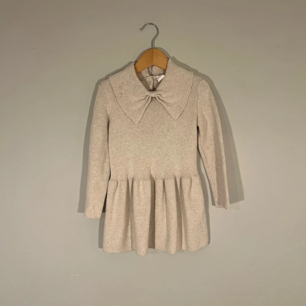 $18 ADD ON H&M DRESS Ribbed Beige Sweater Dress‎ Bow zara JAMIE KAY RYLEE + cru